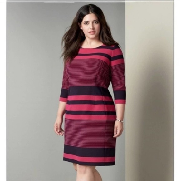 TAHARI‎ Striped Sheath Dress Magenta and Navy size 22W - Picture 1 of 6